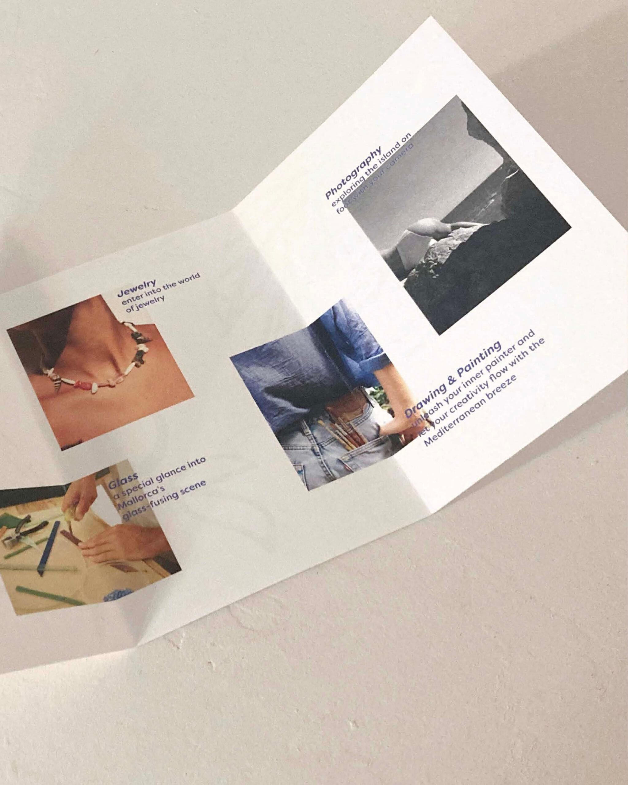 Folleto publicitario para una marca de experiencias creativas